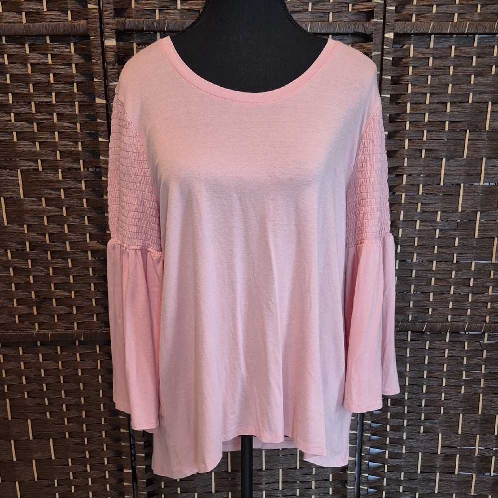 Isaac Mizrahi Blush Pink Blouse with Textured Sleeves